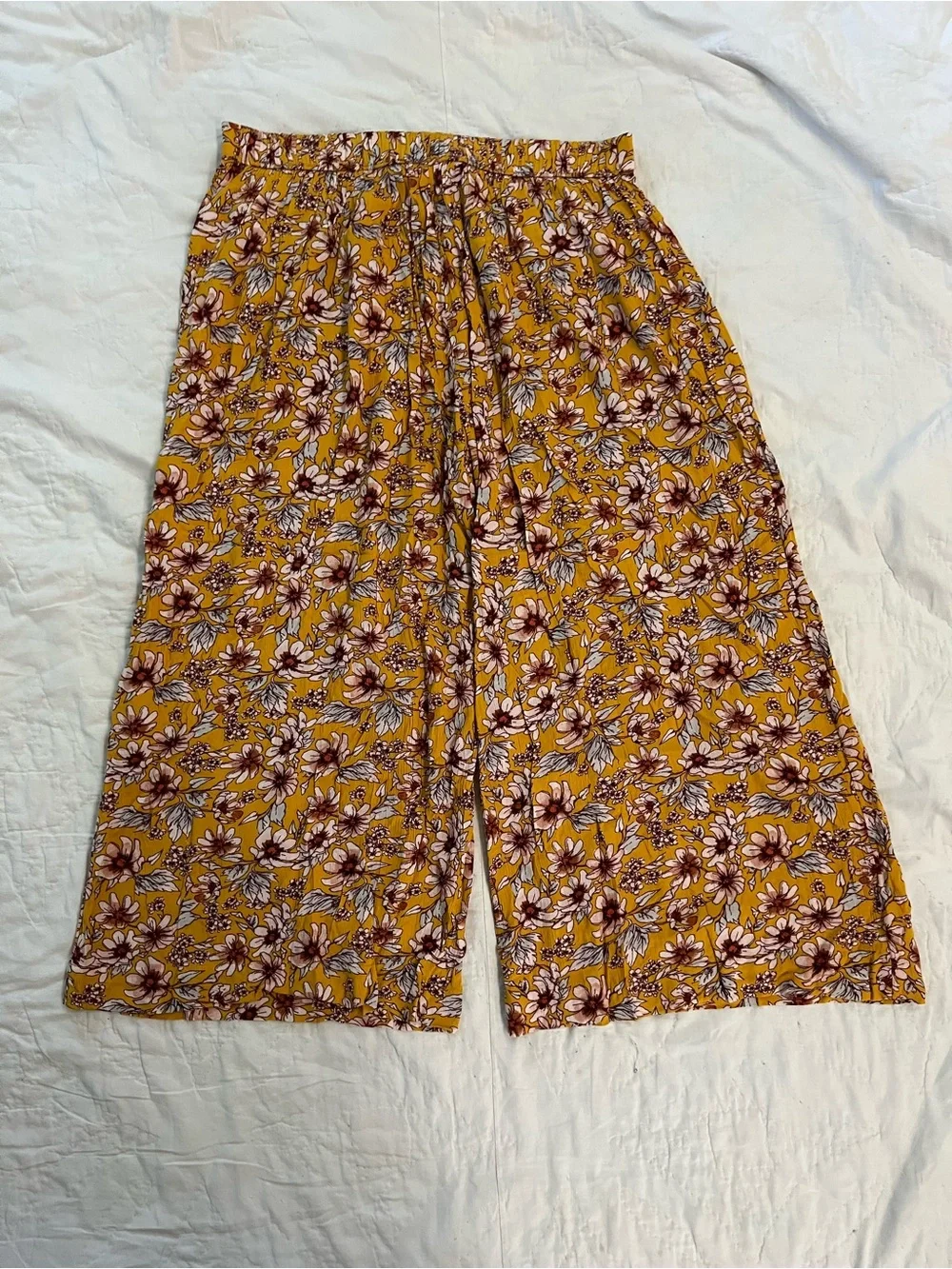 American Eagle Outfitters Mustard Yellow Floral Wide-Leg Pants
